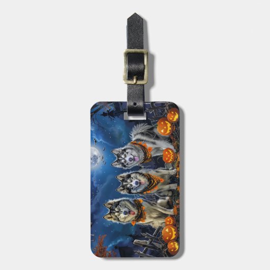 Alaskan Malamute Halloween Spooky Bagagelabel (Voorkant verticaal)