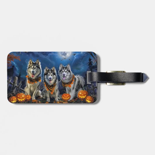 Alaskan Malamute Halloween Spooky Bagagelabel (Achterkant horizontaal)