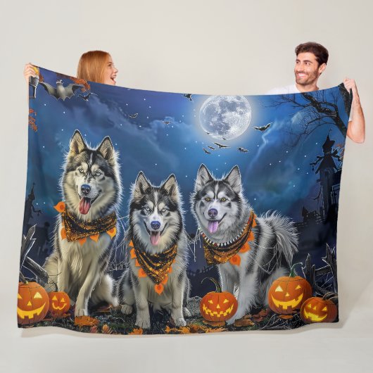 Alaskan Malamute Halloween Spooky Fleece Deken (In situ)