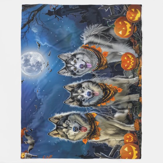 Alaskan Malamute Halloween Spooky Fleece Deken (Voorkant)