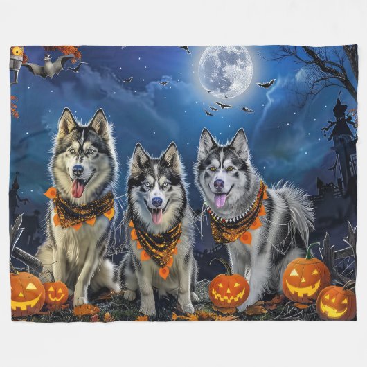 Alaskan Malamute Halloween Spooky Fleece Deken (Voorkant (Horizontaal))