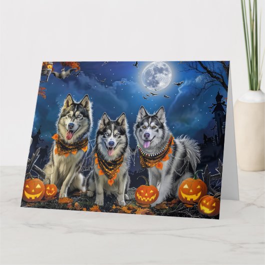 Alaskan Malamute Halloween Spooky Kaart (Voorkant)