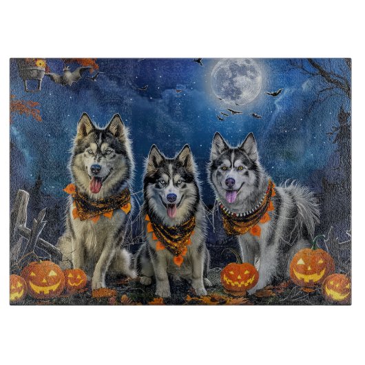 Alaskan Malamute Halloween Spooky Snijplank (Voorkant)