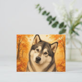 Alaskan Malamute Herfst Bos Hond Briefkaart (Staand voorkant)