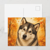 Alaskan Malamute Herfst Bos Hond Briefkaart (Voorkant / Achterkant)