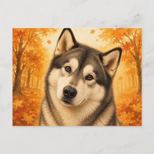 Alaskan Malamute Herfst Bos Hond Briefkaart