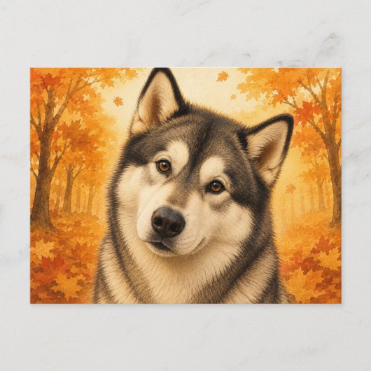 Alaskan Malamute Herfst Bos Hond Briefkaart (Voorkant)