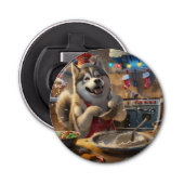 Alaskan Malamute Holiday Baking: Feestelijke Kerst Button Flesopener (Voorkant)