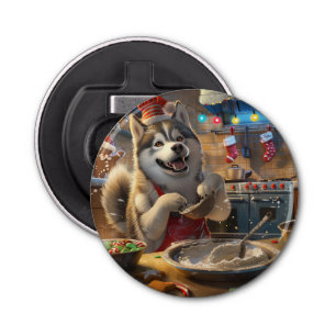 Alaskan Malamute Holiday Baking: Feestelijke Kerst Button Flesopener