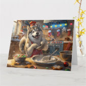 Alaskan Malamute Holiday Baking: Feestelijke Kerst Kaart (Gele Bloem)