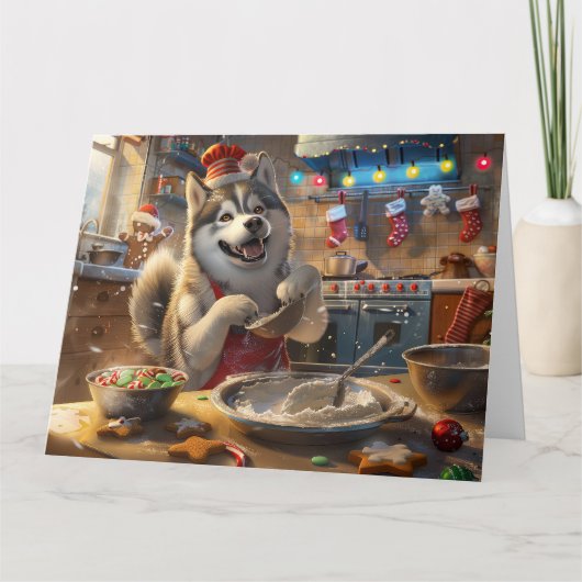 Alaskan Malamute Holiday Baking: Feestelijke Kerst Kaart (Voorkant)