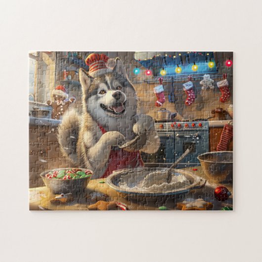 Alaskan Malamute Holiday Baking: Feestelijke Kerst Legpuzzel (Horizontaal)
