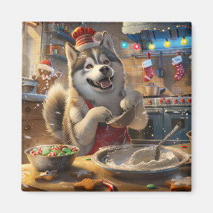 Alaskan Malamute Holiday Baking: Feestelijke Kerst Magneet