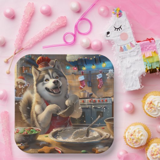 Alaskan Malamute Holiday Baking: Feestelijke Kerst Papieren Bordje (Feest)