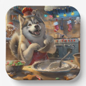 Alaskan Malamute Holiday Baking: Feestelijke Kerst Papieren Bordje (Voorkant)