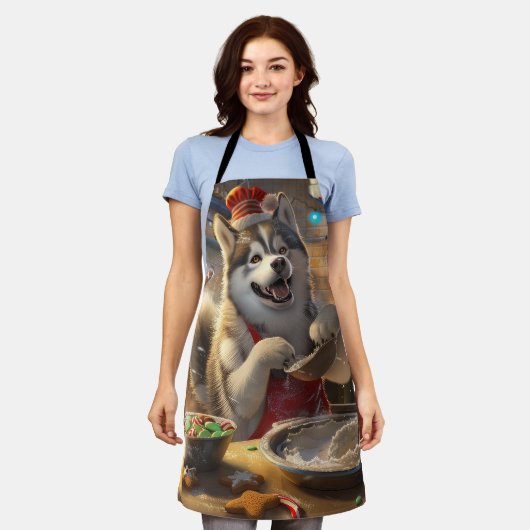 Alaskan Malamute Holiday Baking: Feestelijke Kerst Schort (Gedragen)