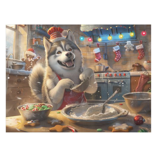 Alaskan Malamute Holiday Baking: Feestelijke Kerst Tafelkleed (Voorkant (Horizontaal))