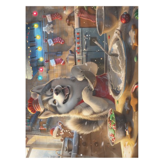 Alaskan Malamute Holiday Baking: Feestelijke Kerst Tafelkleed (Voorkant)