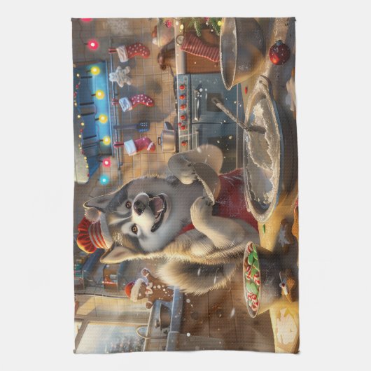 Alaskan Malamute Holiday Baking: Feestelijke Kerst Theedoek (Verticaal)