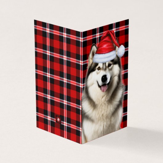 Alaskan Malamute Holiday Plaid Christmas Kaart (Buitenkant)