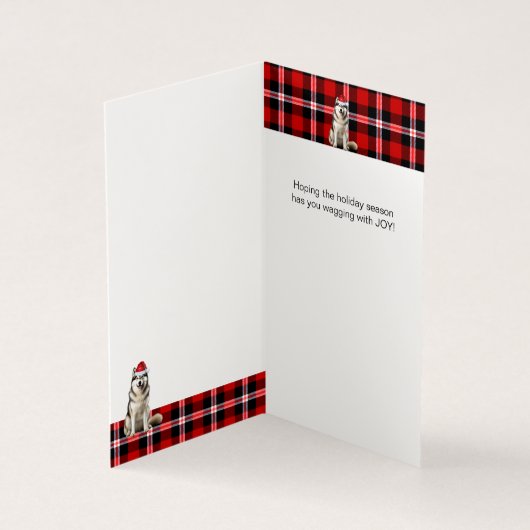 Alaskan Malamute Holiday Plaid Christmas Kaart (Binnen)