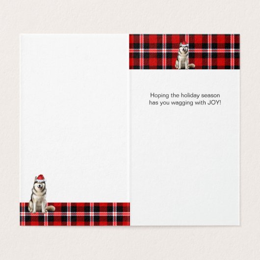 Alaskan Malamute Holiday Plaid Christmas Kaart (Binnenkant ongevouwen)