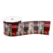 Alaskan Malamute Holiday Plaid Funny Dog Christmas Satijnen Lint (Spoel)
