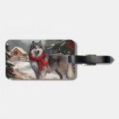 Alaskan Malamute Hond in Sneeuw Kerstmis Bagagelabel (Achterkant horizontaal)