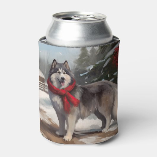 Alaskan Malamute Hond in Sneeuw Kerstmis Blikjeskoeler (Blikje Voorkant)