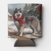 Alaskan Malamute Hond in Sneeuw Kerstmis Blikjeskoeler (Voorkant)