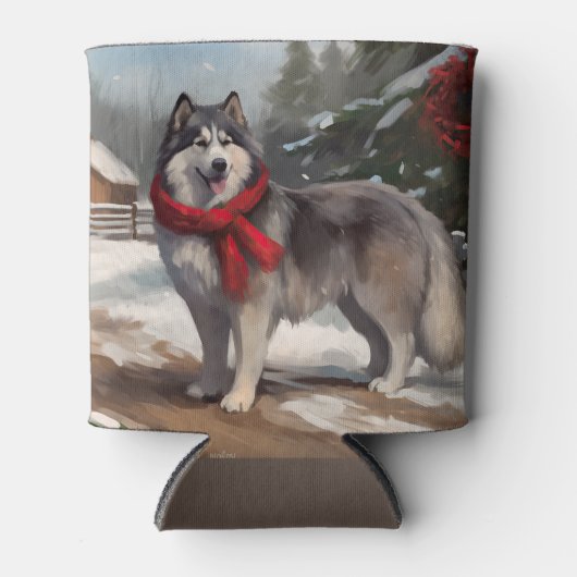 Alaskan Malamute Hond in Sneeuw Kerstmis Blikjeskoeler (Voorkant)