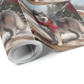 Alaskan Malamute Hond in Sneeuw Kerstmis Cadeaupapier (Rol Hoek)
