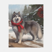 Alaskan Malamute Hond in Sneeuw Kerstmis Fleece Deken (Voorkant)