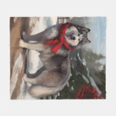 Alaskan Malamute Hond in Sneeuw Kerstmis Fleece Deken (Voorkant (Horizontaal))