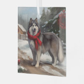 Alaskan Malamute Hond in Sneeuw Kerstmis Glas Ornament (Voorkant links)