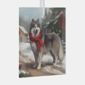 Alaskan Malamute Hond in Sneeuw Kerstmis Glas Ornament (Voorkant Rechts)