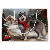 Alaskan Malamute Hond in Sneeuw Kerstmis Groot Cadeauzakje (Voorkant)