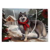 Alaskan Malamute Hond in Sneeuw Kerstmis Groot Cadeauzakje (Achterkant)