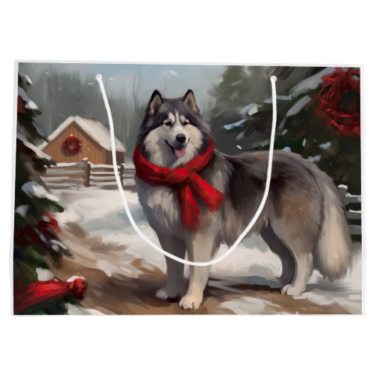 Alaskan Malamute Hond in Sneeuw Kerstmis Groot Cadeauzakje (Achterkant)