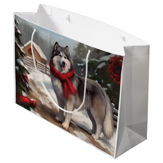 Alaskan Malamute Hond in Sneeuw Kerstmis Groot Cadeauzakje (Achterkant Gekanteld)