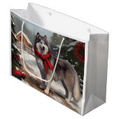 Alaskan Malamute Hond in Sneeuw Kerstmis Groot Cadeauzakje (Voorkant Gekanteld)