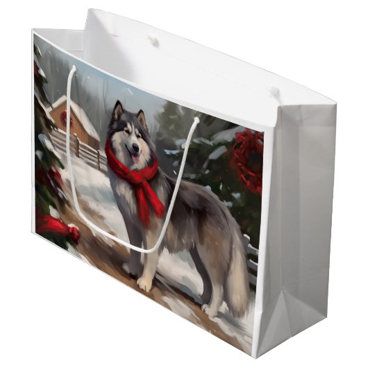 Alaskan Malamute Hond in Sneeuw Kerstmis Groot Cadeauzakje (Voorkant Gekanteld)