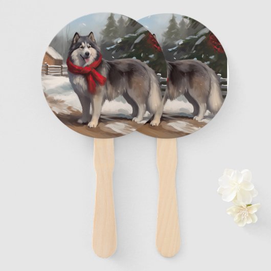 Alaskan Malamute Hond in Sneeuw Kerstmis Handwaaier (Voorkant en achterkant)