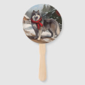 Alaskan Malamute Hond in Sneeuw Kerstmis Handwaaier (Voorkant)