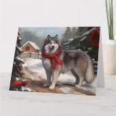 Alaskan Malamute Hond in Sneeuw Kerstmis Kaart (Voorkant)