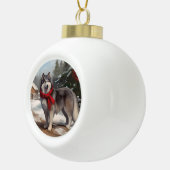 Alaskan Malamute Hond in Sneeuw Kerstmis Keramische Bal Ornament (Rechts)