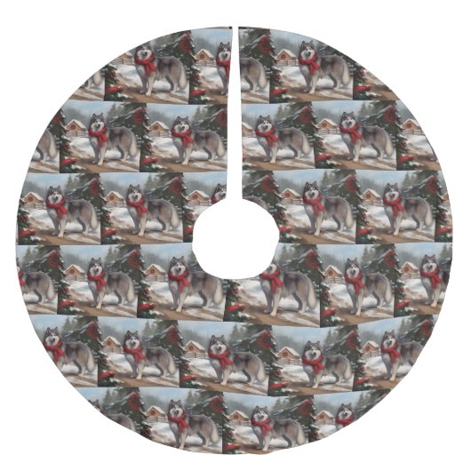 Alaskan Malamute Hond in Sneeuw Kerstmis Kerstboom Rok (Voorkant)