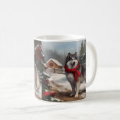 Alaskan Malamute Hond in Sneeuw Kerstmis Koffiemok (Voorkant rechts)