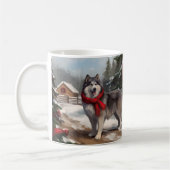 Alaskan Malamute Hond in Sneeuw Kerstmis Koffiemok (Links)
