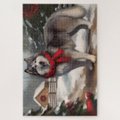 Alaskan Malamute Hond in Sneeuw Kerstmis Legpuzzel (Verticaal)